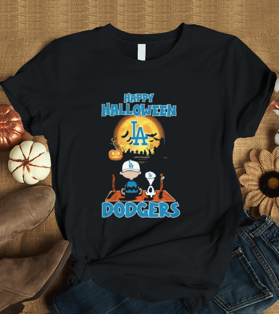 Happy Halloween Los Angeles Dodgers Peanuts Snoopy Charlie Brown T-Shirt