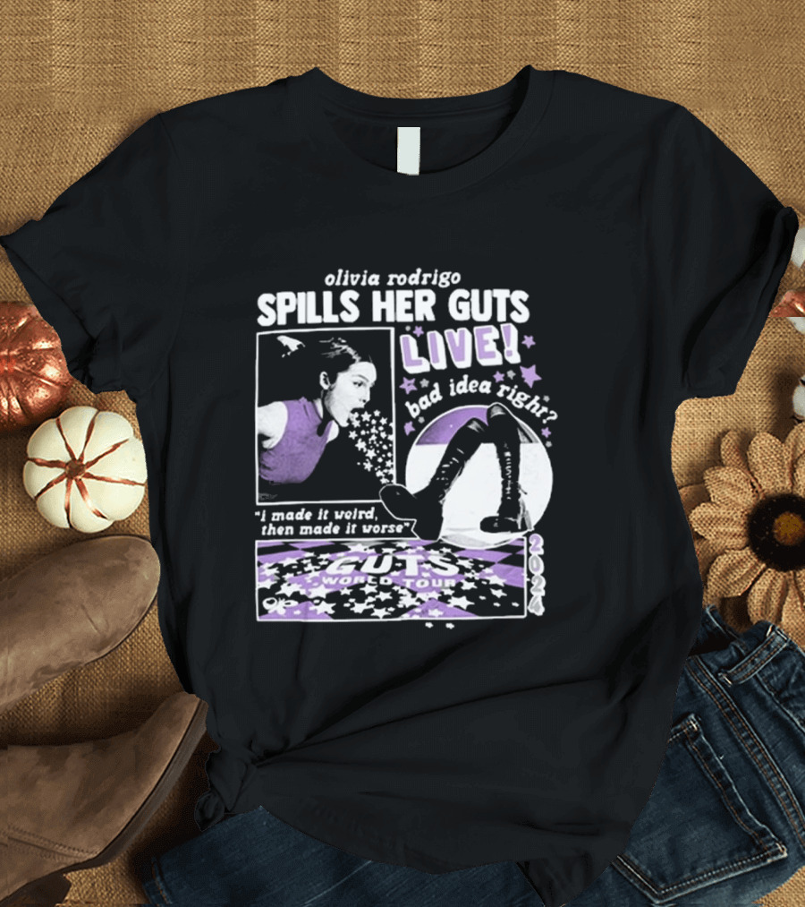 Olivia Rodrigo Spills Her Guts Live World Tour 2023 Bad Idea Right? T-Shirt