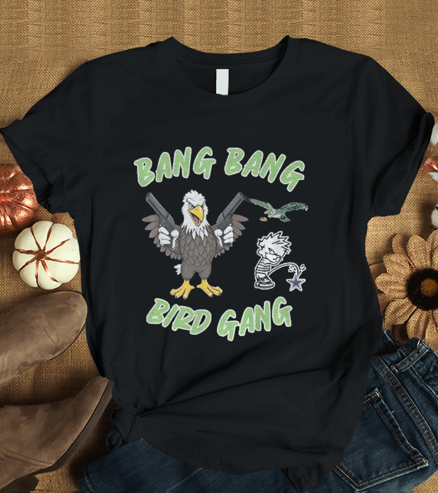 Bang Bang Bird Gang Eagle Guns Calvin Peeing Star T-Shirt