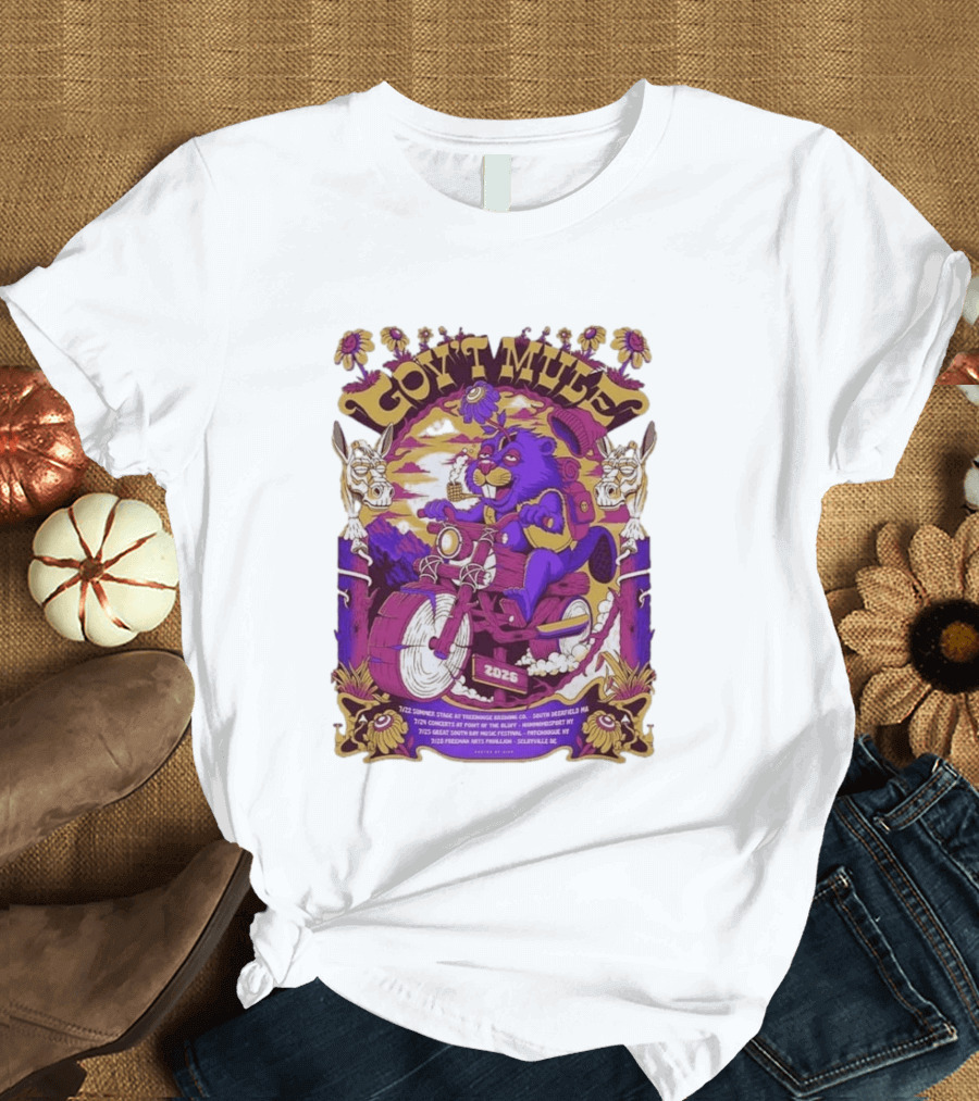 Gov't Mule Summer Tour 2026 Psychedelic Bear Riding Motorcycle Concert Dates And Locations T-Shirt