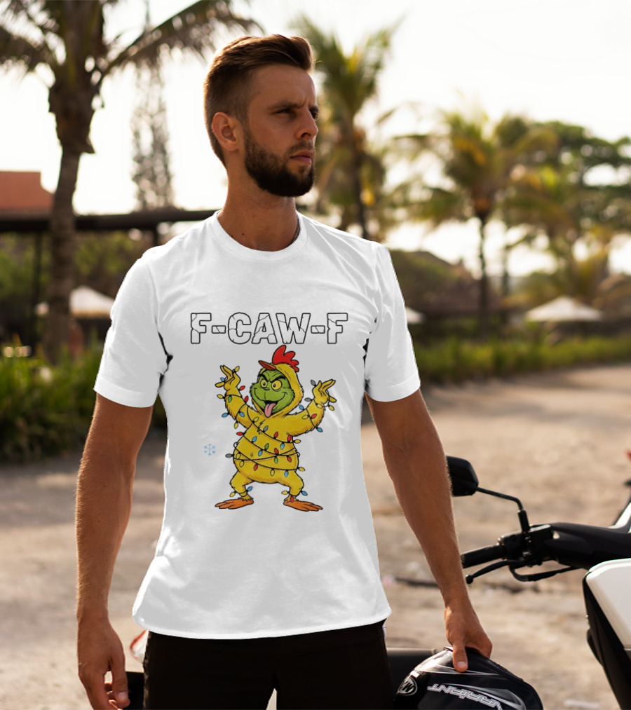 Grinch Chicken F Caw F Snow Christmas Lights 2025 T-Shirt