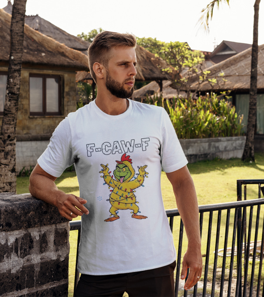 Grinch Chicken F Caw F Snow Christmas Lights 2025 T-Shirt