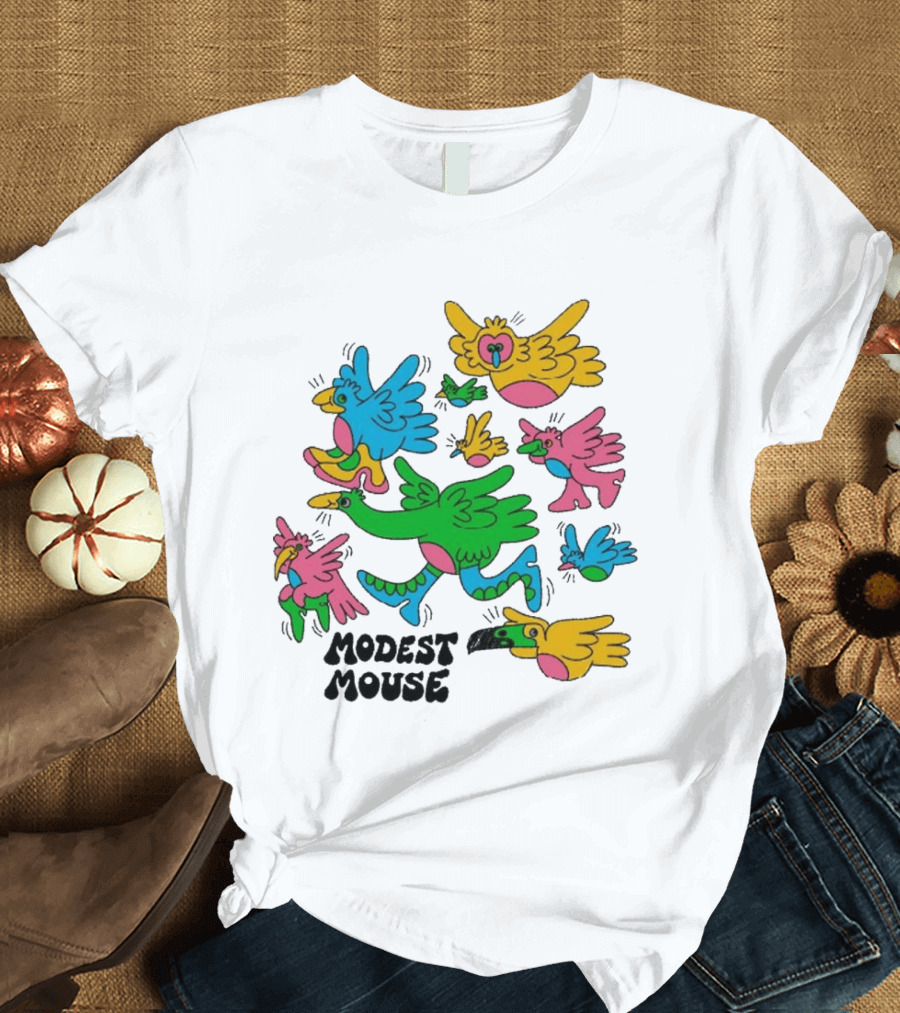 Modest Mouse Colorful Birds Flock T-Shirt