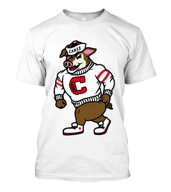 Canes Mascot Pig In Red And White Sweater With Stripes T-Shirt