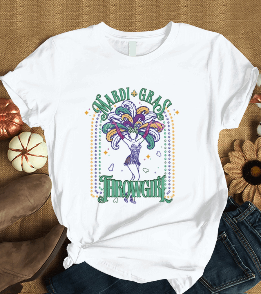 Mardi Gras Throw Girl Feather Dance Costume Celebration T-Shirt
