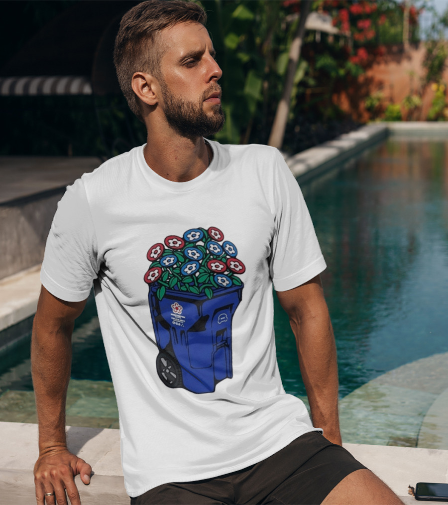 Vandy The Pink Trash Can Blue Recycling Bin Flowers T-Shirt