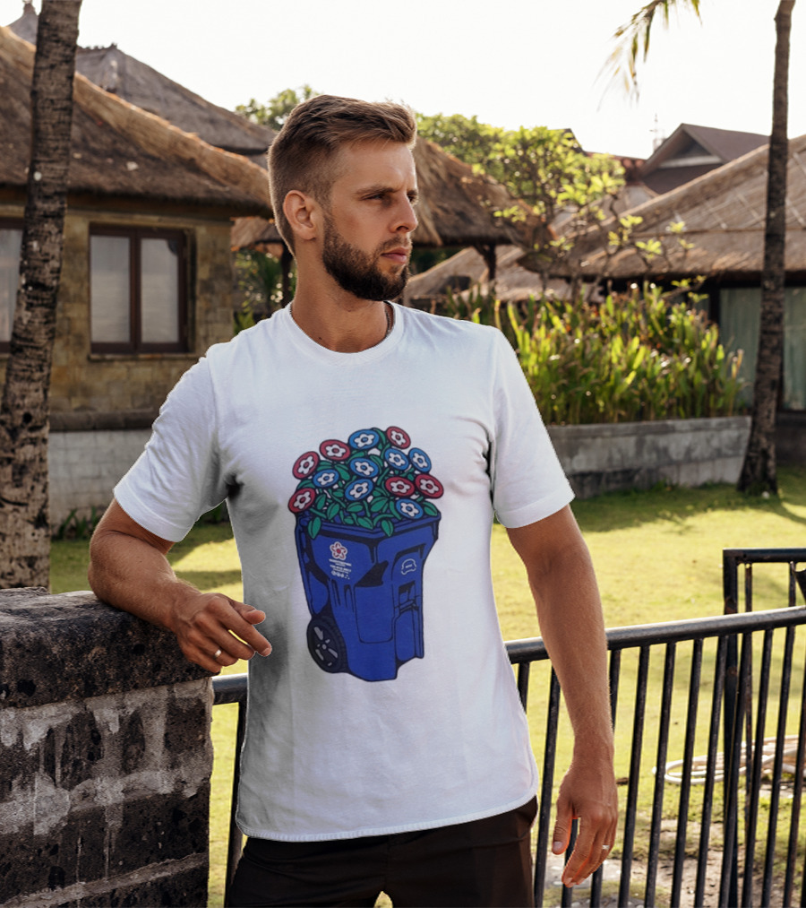 Vandy The Pink Trash Can Blue Recycling Bin Flowers T-Shirt