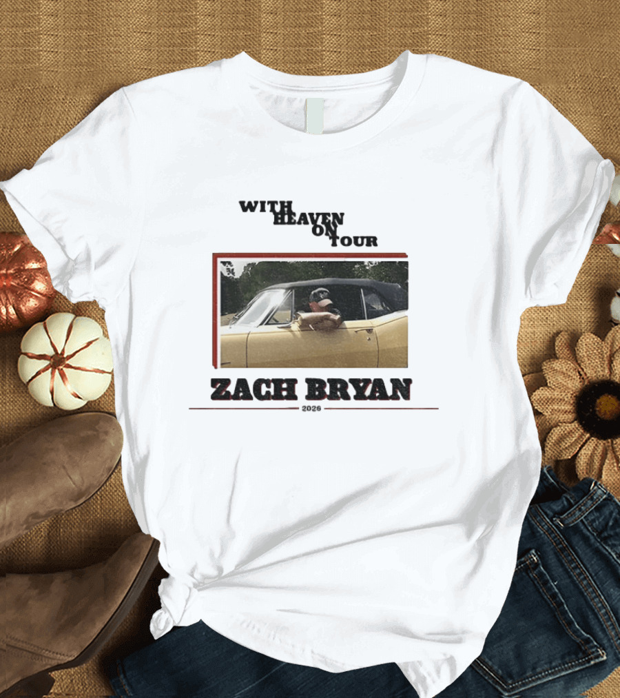 Zach Bryan With Heaven On Tour 2026 Yellow Convertible Country Music T-Shirt