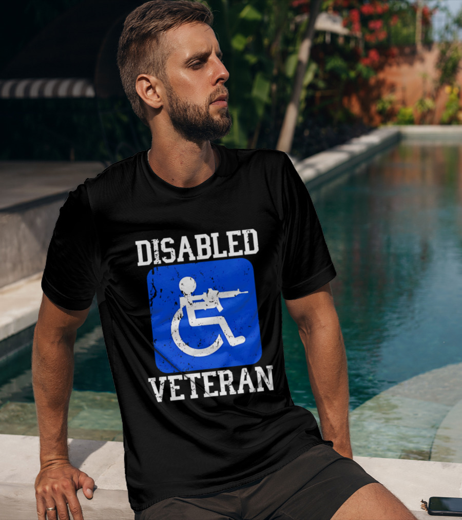 Disabled Veteran Blue Wheelchair Symbol With Gun T-Shirt