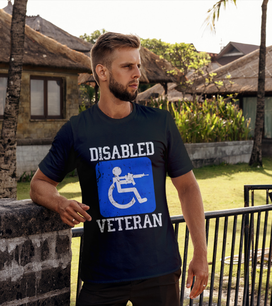 Disabled Veteran Blue Wheelchair Symbol With Gun T-Shirt