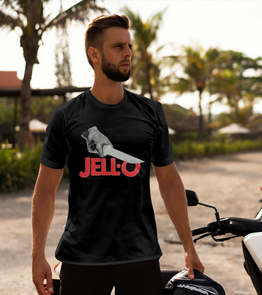 Jello Knife Red Oozing Text And Gloved Dagger T-Shirt