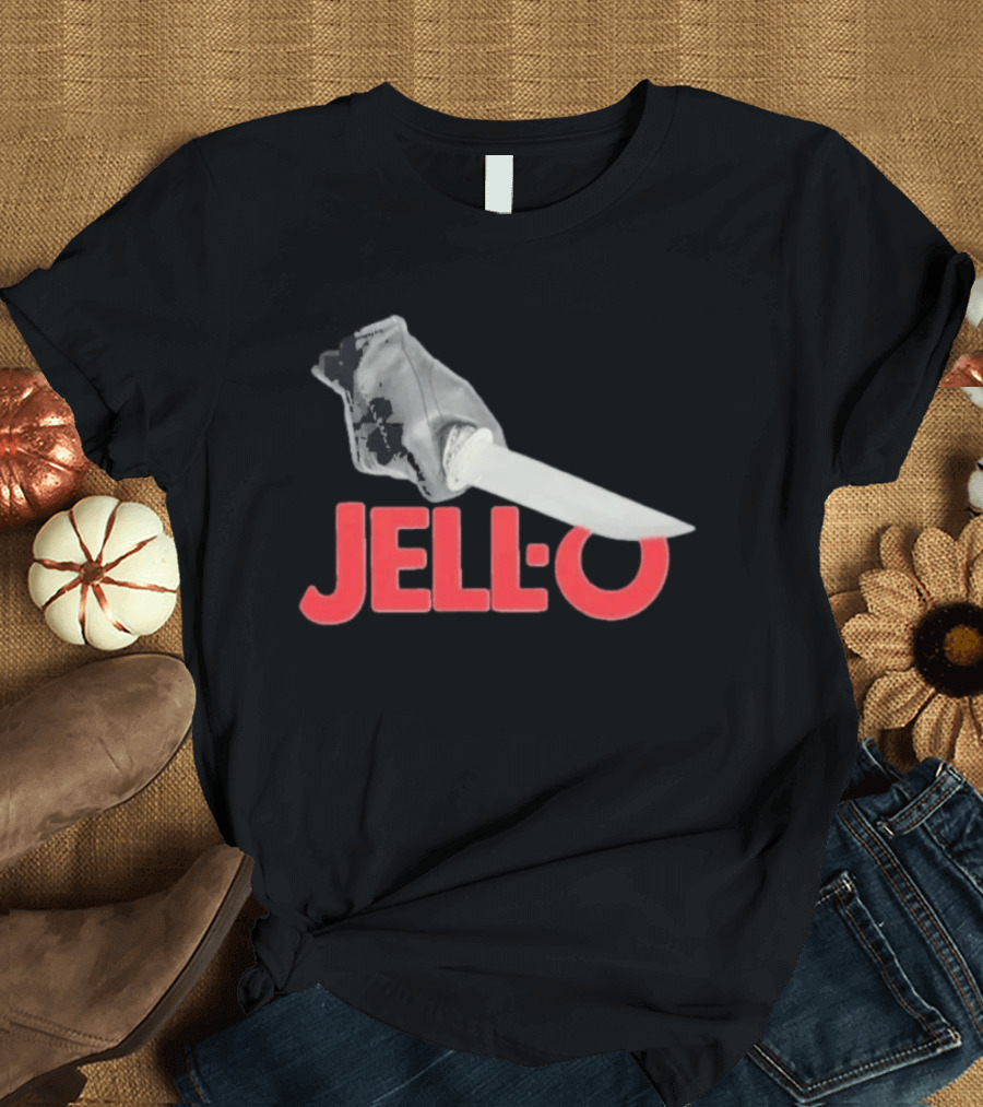 Jello Knife Red Oozing Text And Gloved Dagger T-Shirt