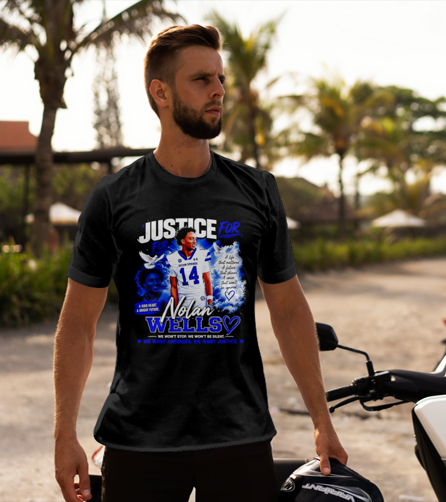 Justice For Nolan Wells Ocean Springs Football Number 14 Ignored Heart We Won't Stop Silent T-Shirt