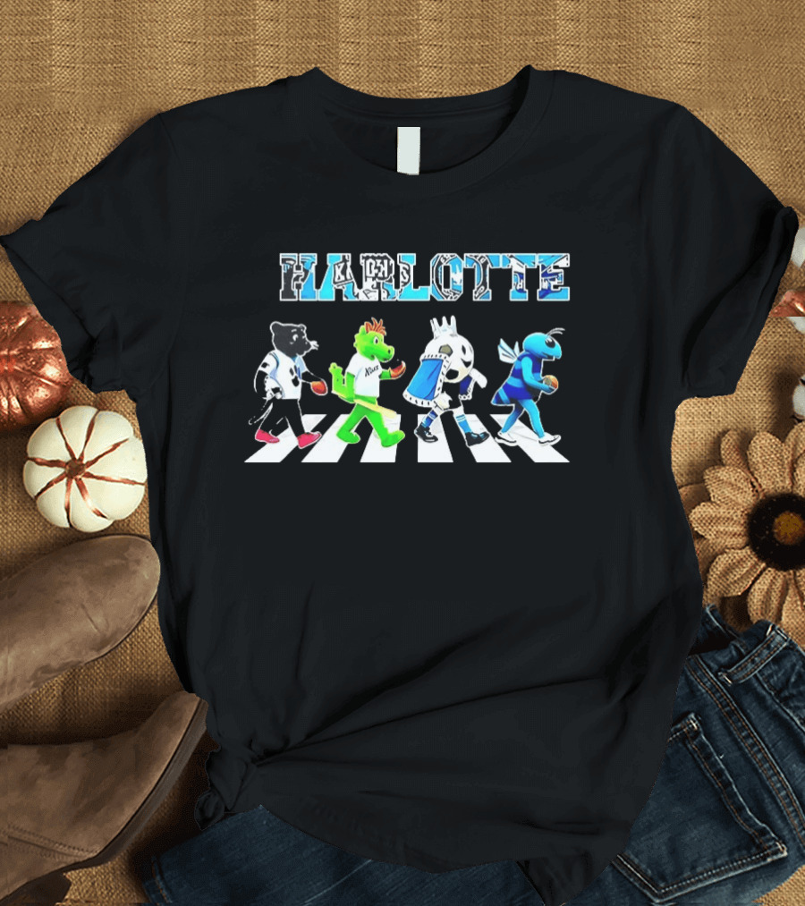 Charlotte Sports Teams Mascots Crossing Abbey Road T-Shirt