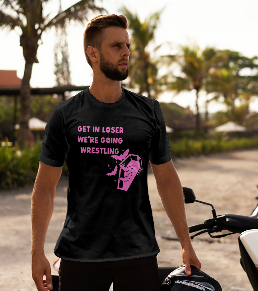 Get In Loser We're Going Wrestling Coffin With Bats And Stars T-Shirt