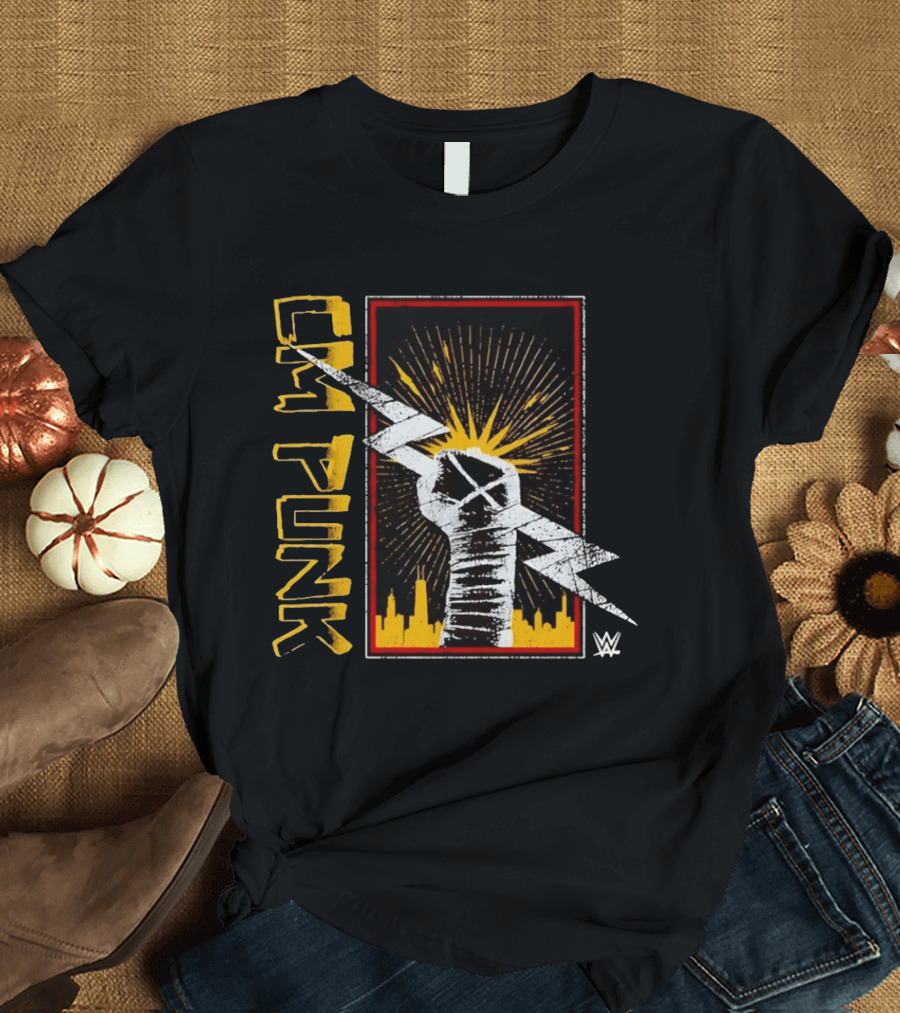 CM Punk WWE Best In The World Lightning Bolt Chicago Skyline Fist T-Shirt