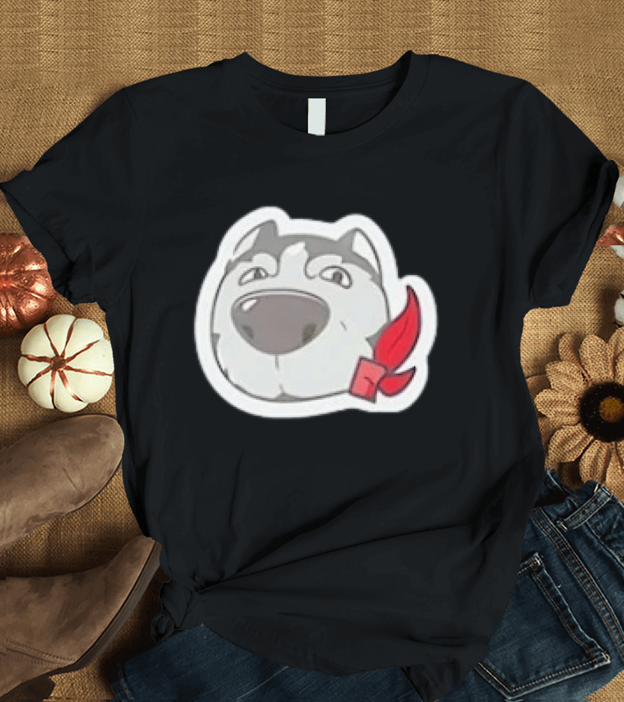 Husky Dog With Red Bandana Puppy Cute Cartoon Face T-Shirt