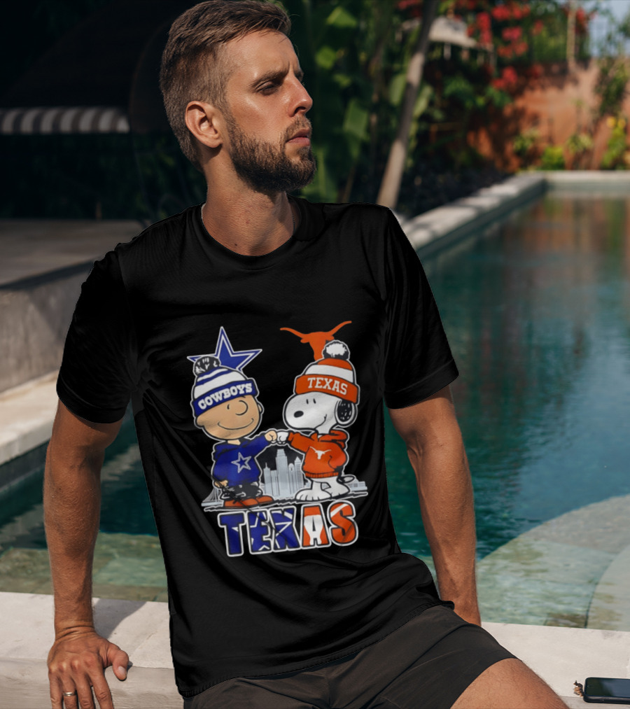 Dallas Cowboys Texas Longhorns Peanuts Characters Stadium Scene T-Shirt