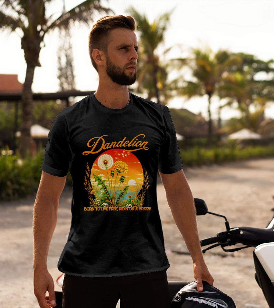 Dandelion Born To Live Free Ridin On A Breeze Sunset Nature Scene T-Shirt