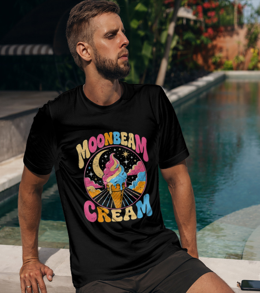 Moonbeam Cream Ice Cream Cone Crescent Moon And Stars T-Shirt