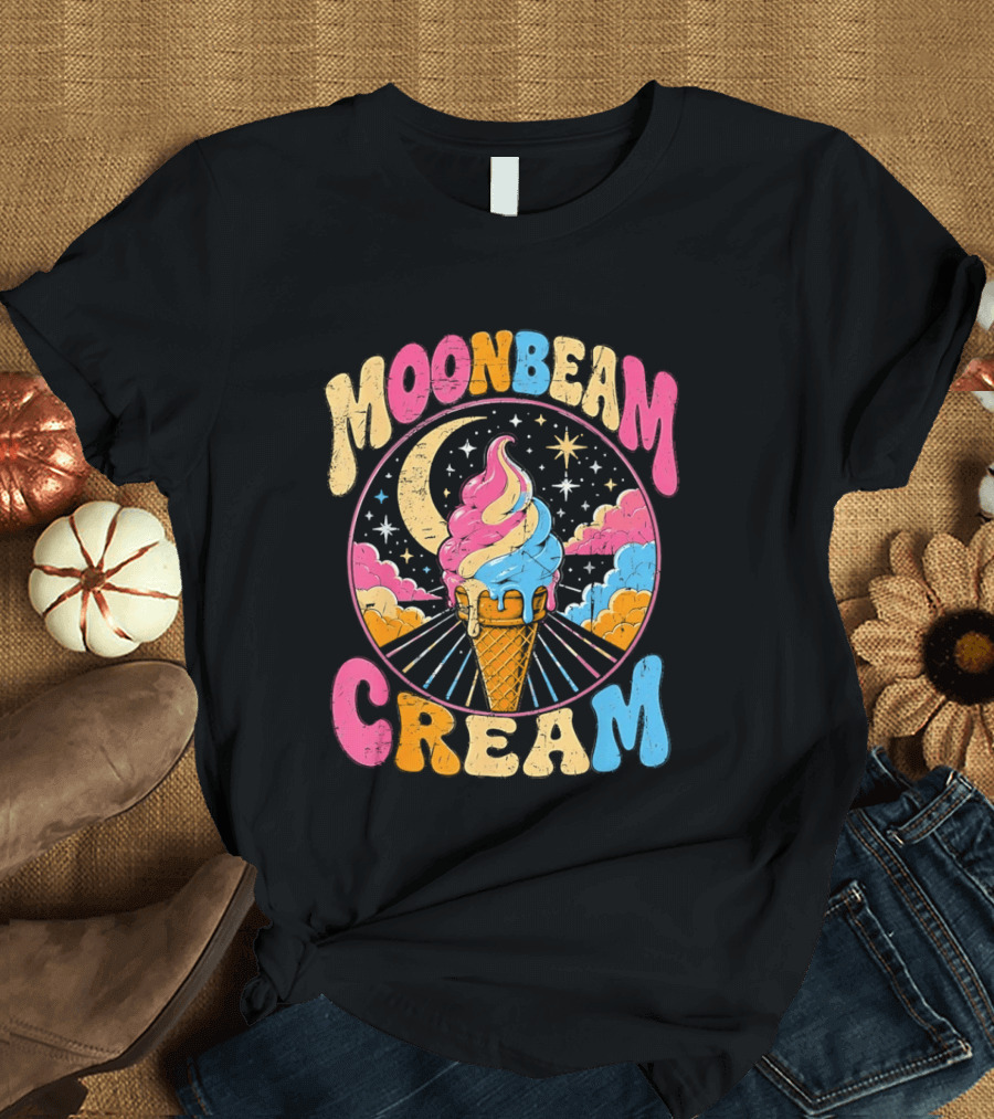 Moonbeam Cream Ice Cream Cone Crescent Moon And Stars T-Shirt