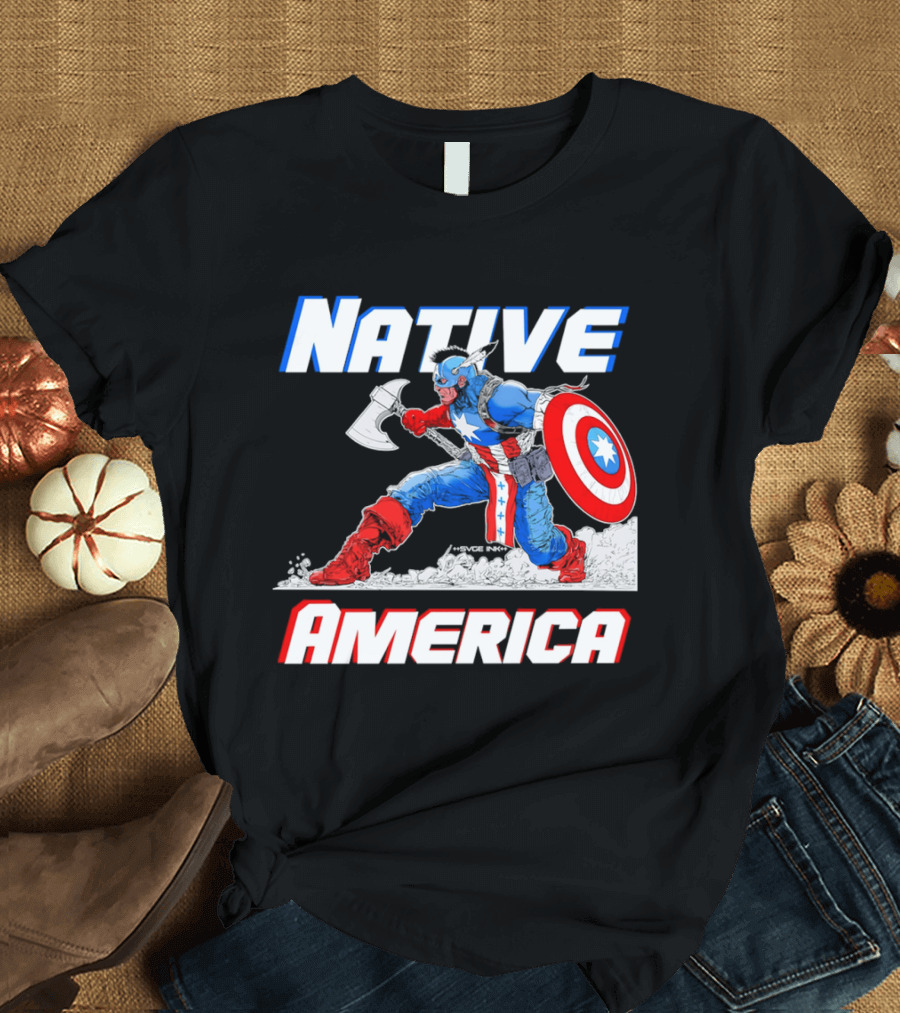 Native America Captain America Axe And Shield Hero T-Shirt