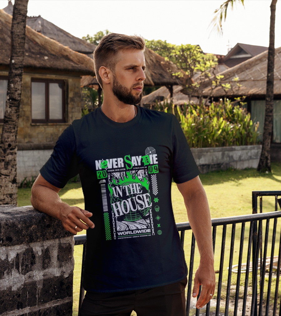 Never Say Die In The House 2009 Worldwide Green Flame Graffiti T-Shirt