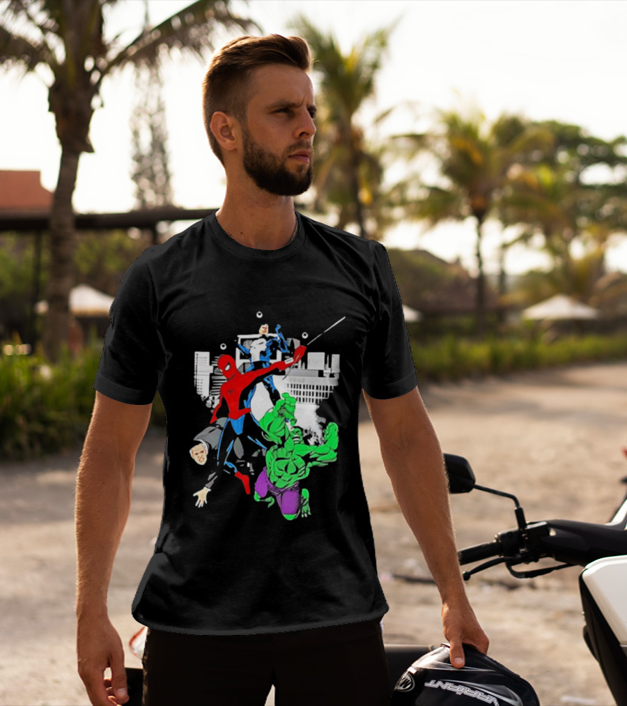Spider Man The Punisher And The Hulk Marvel Comic Heroes Collage T-Shirt