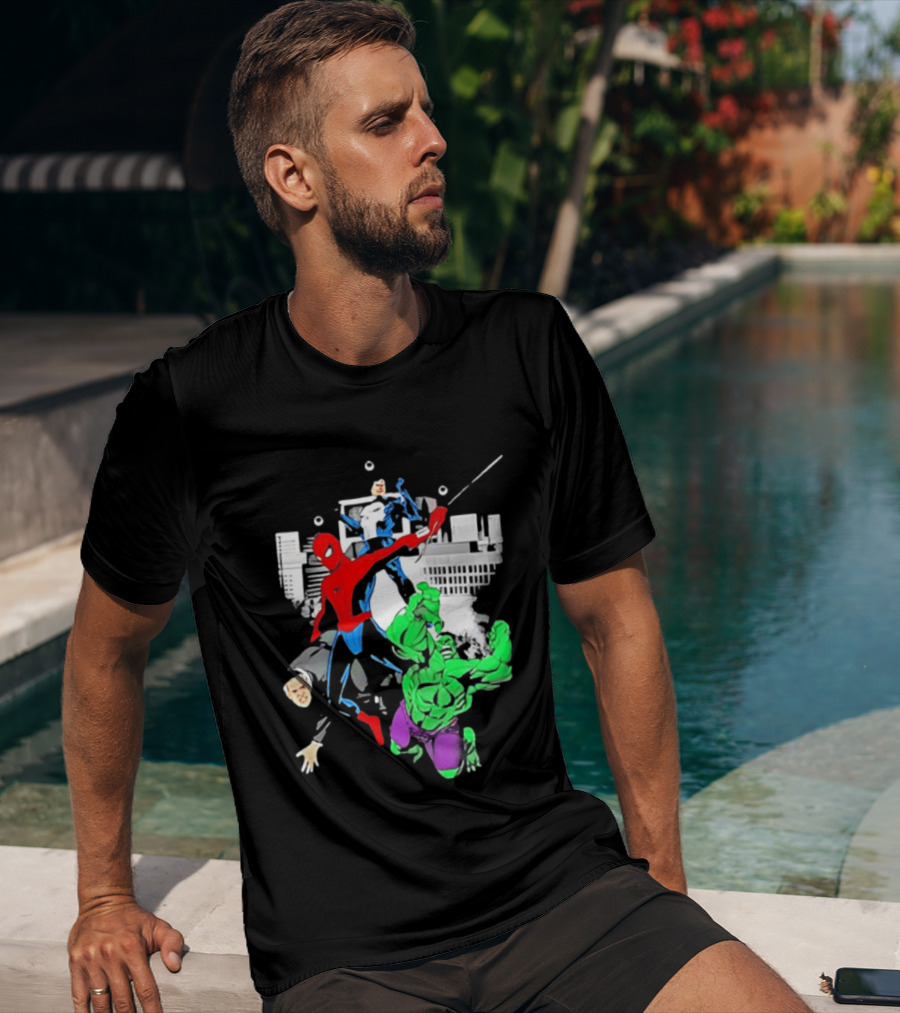 Spider Man The Punisher And The Hulk Marvel Comic Heroes Collage T-Shirt