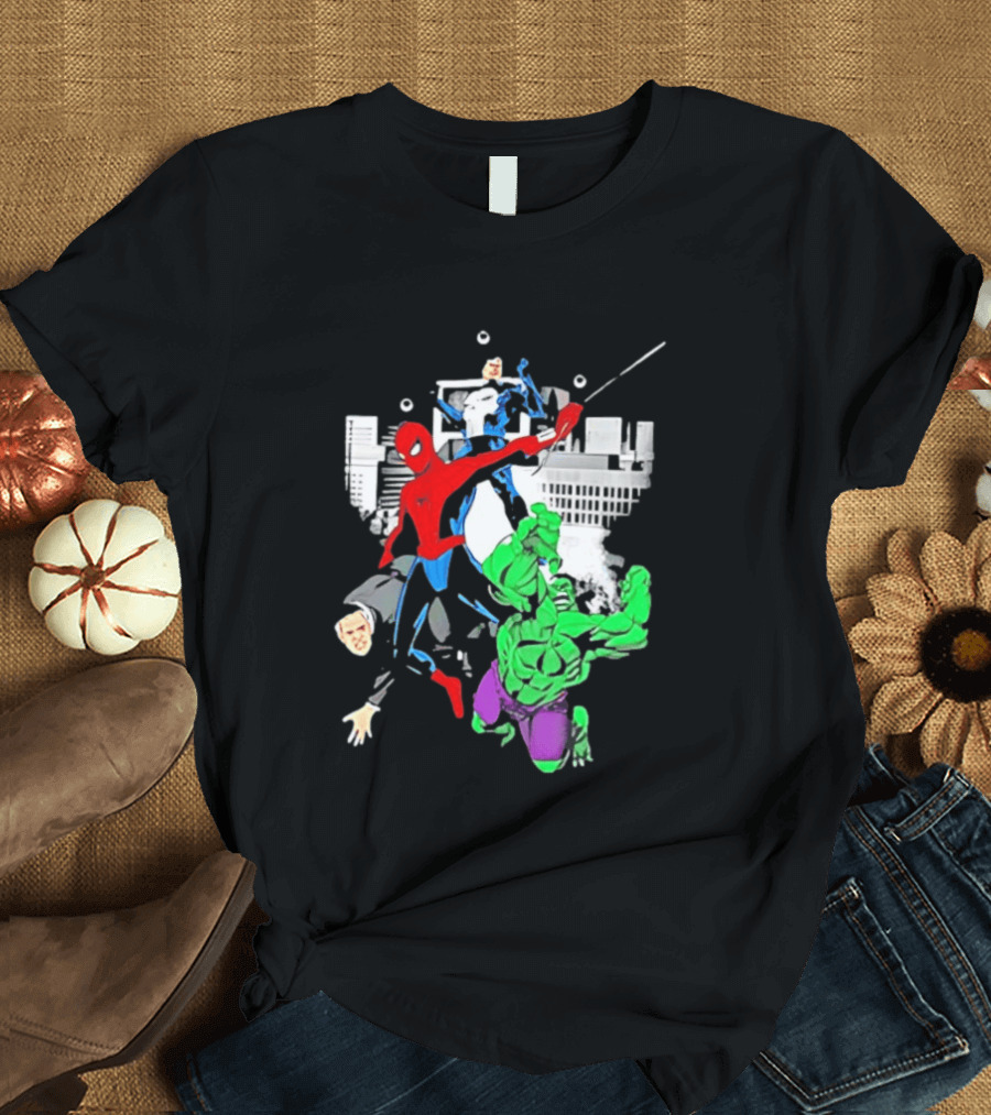 Spider Man The Punisher And The Hulk Marvel Comic Heroes Collage T-Shirt