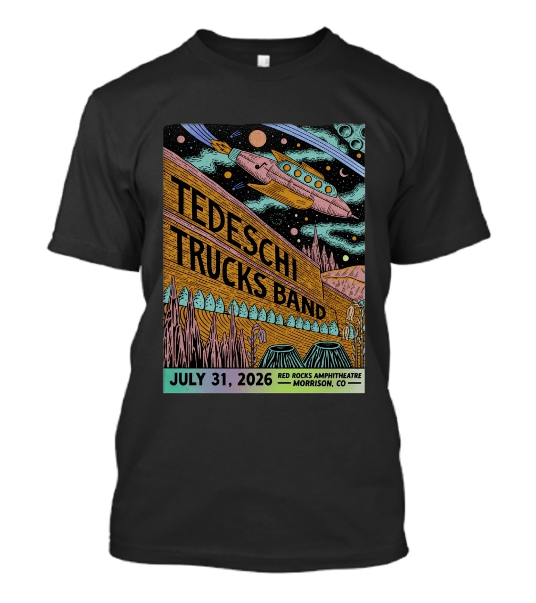 Tedeschi Trucks Band Red Rocks Concert July 31 2026 Morrison CO Spaceship T-Shirt