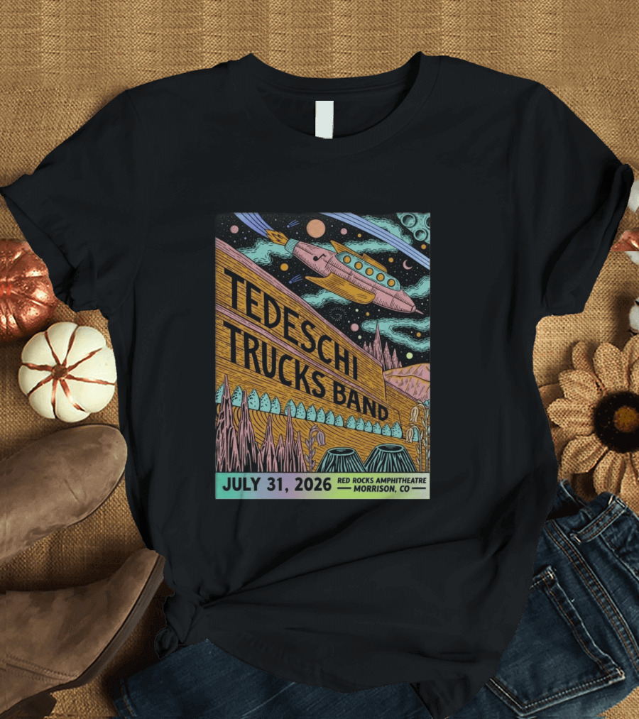 Tedeschi Trucks Band Red Rocks Concert July 31 2026 Morrison CO Spaceship T-Shirt