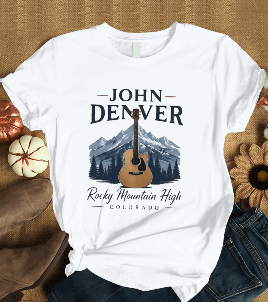 John Denver Rocky Mountain High Colorado Guitar Mountain Scene T-Shirt