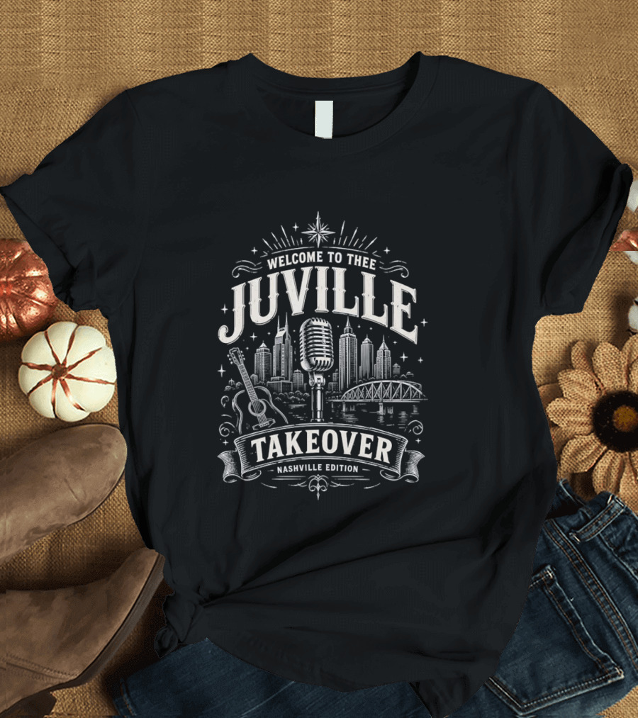 Welcome To Thee Juville Takeover Nashville Edition Microphone Guitar Cityscape Scene T-Shirt