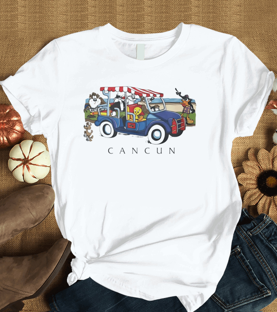 Looney Tunes Cancun Beach Adventure Golf Cart Bugs Tweety Daffy T-Shirt