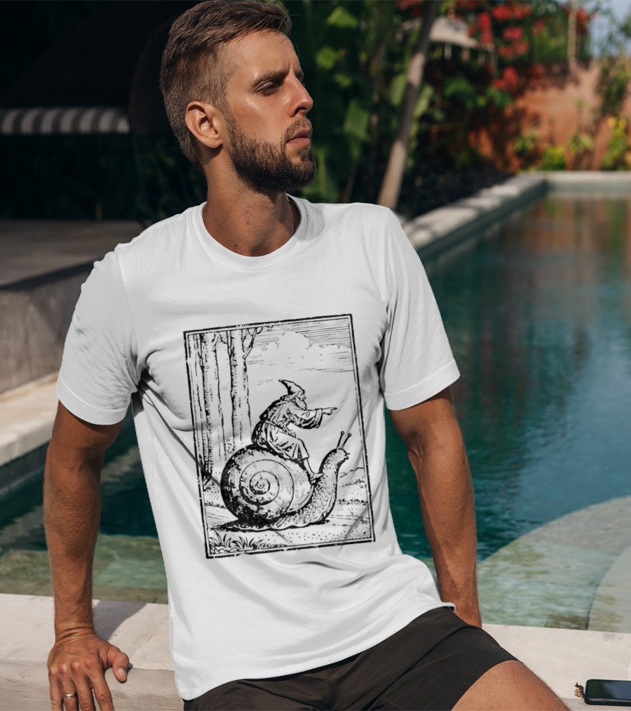 Medieval Snail Rider Wizard Woodcut Fantasy Enchantment T-Shirt