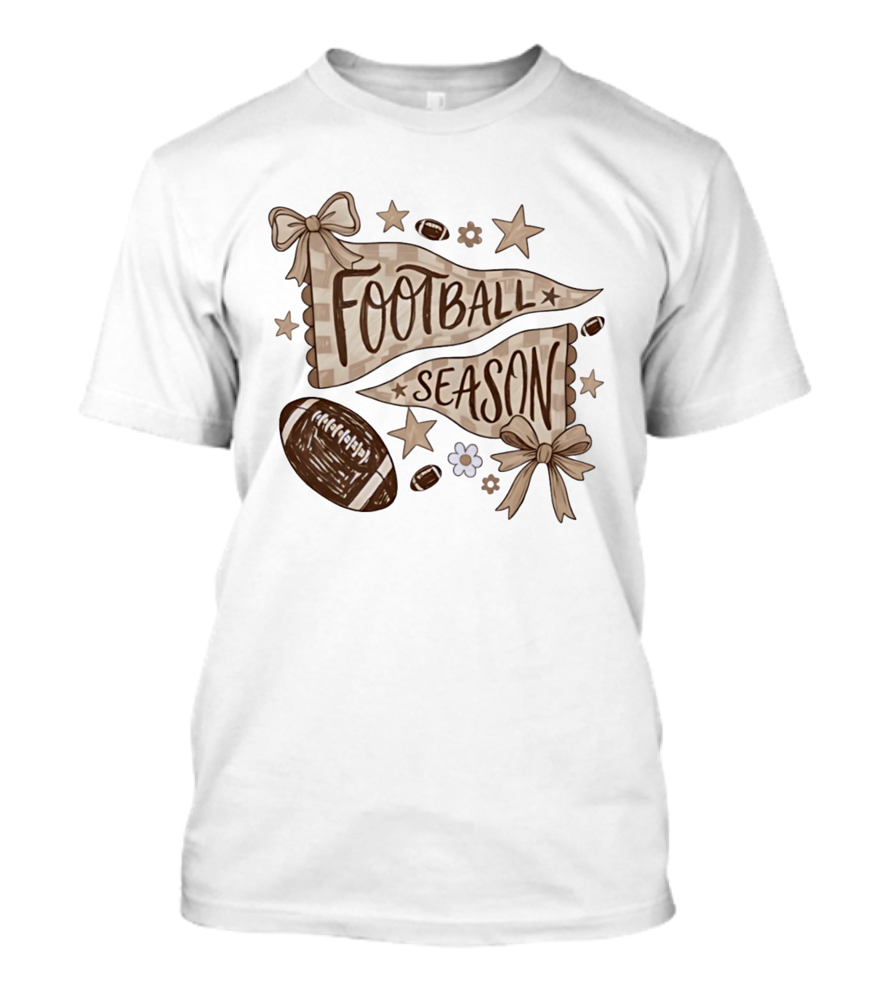 Football Season Pennant Bows And Stars With Footballs T-Shirt