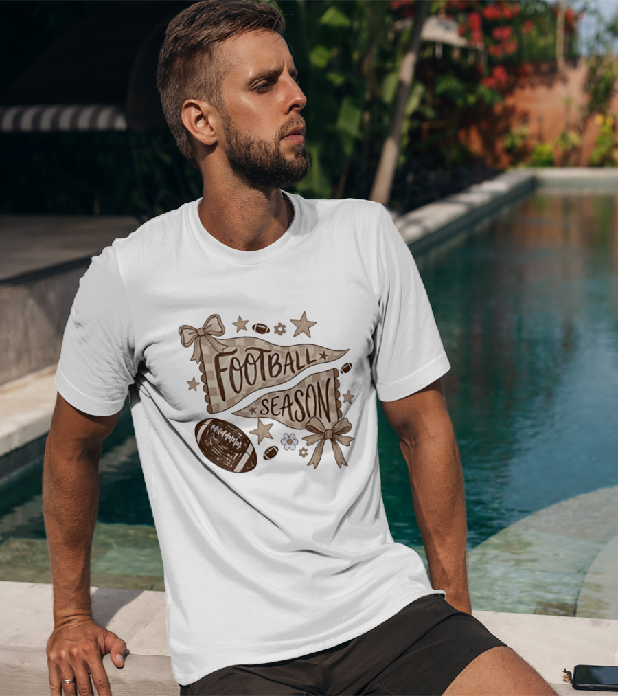 Football Season Pennant Bows And Stars With Footballs T-Shirt