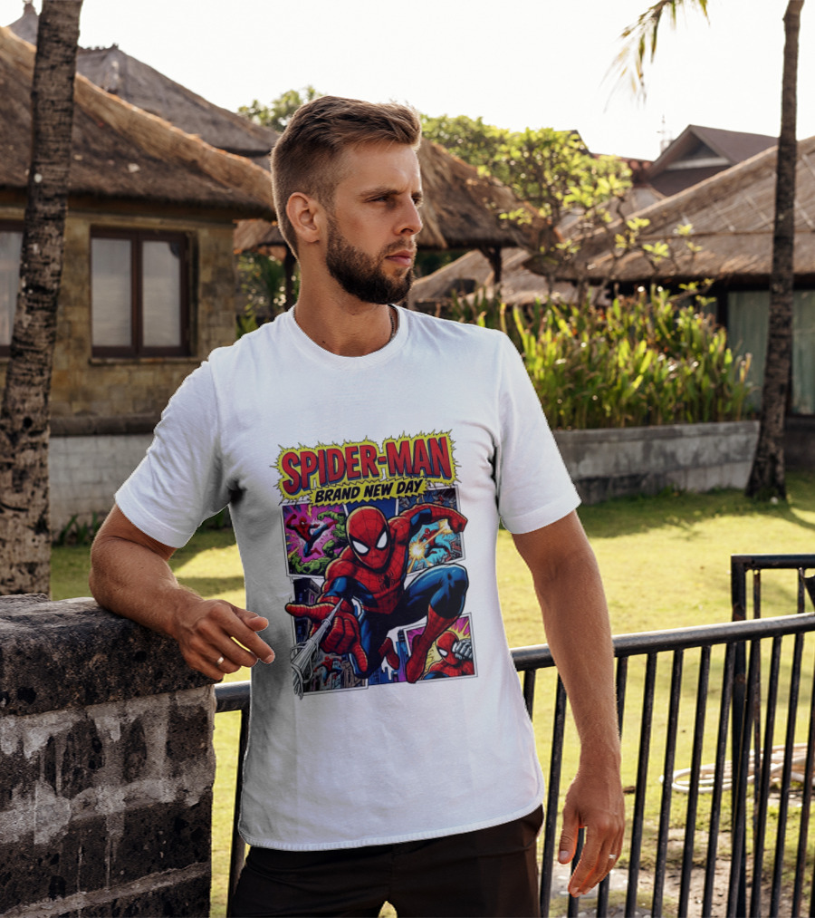 Spider Man Brand New Day Collage Marvel Comic Adventure T-Shirt
