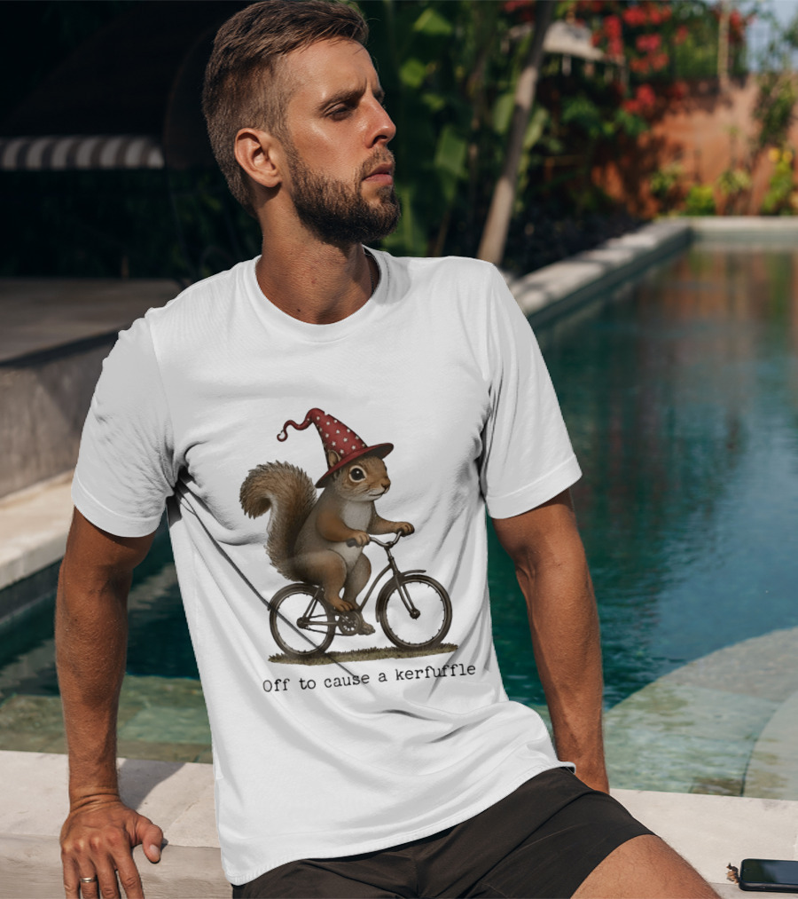 Squirrel In Wizard Hat Riding Bicycle Off To Cause A Kerfuffle T-Shirt