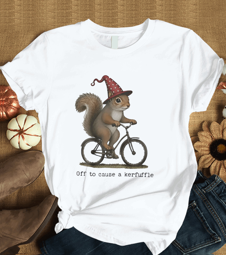 Squirrel In Wizard Hat Riding Bicycle Off To Cause A Kerfuffle T-Shirt