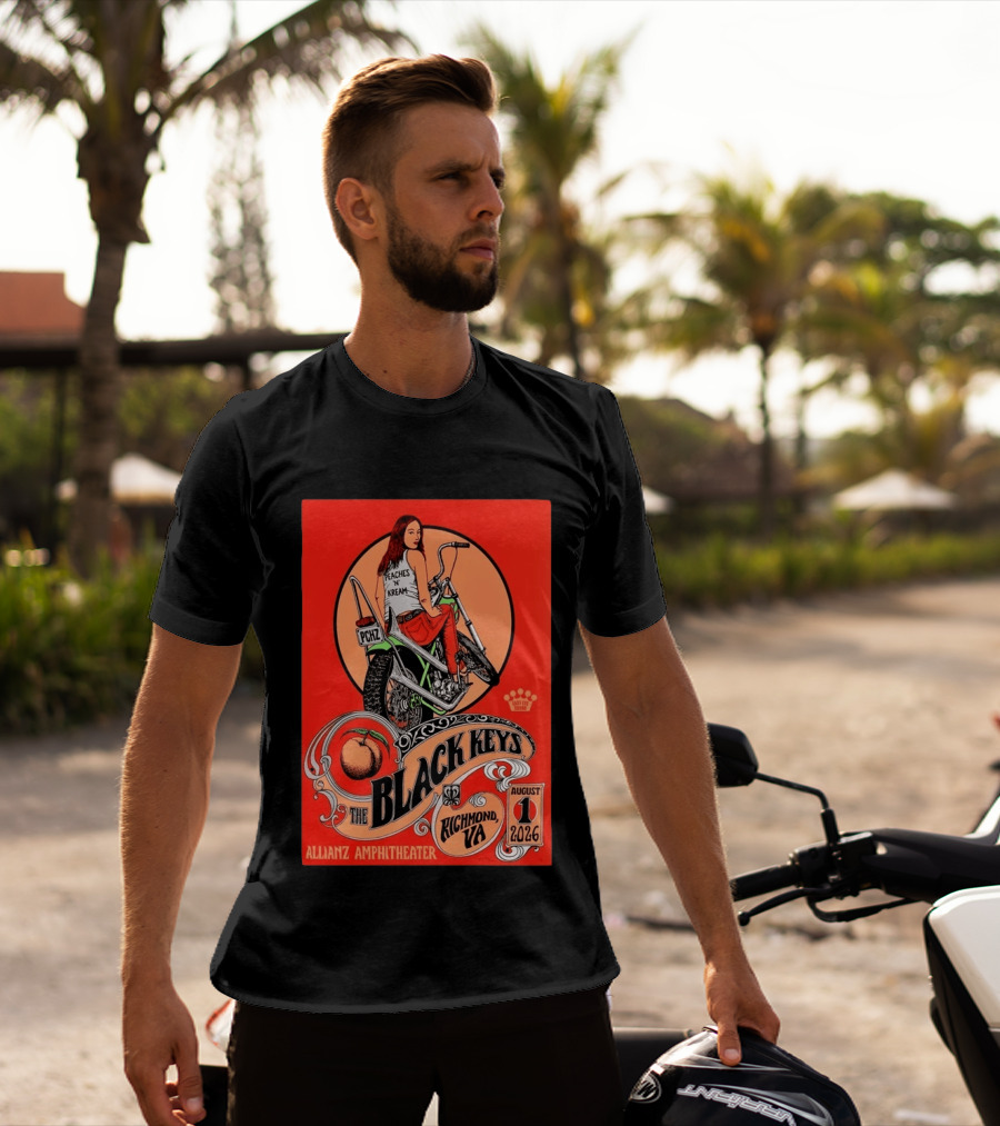 The Black Keys Allianz Amphitheater Richmond VA August 1 2026 Peaches N Kream Motorcycle T-Shirt