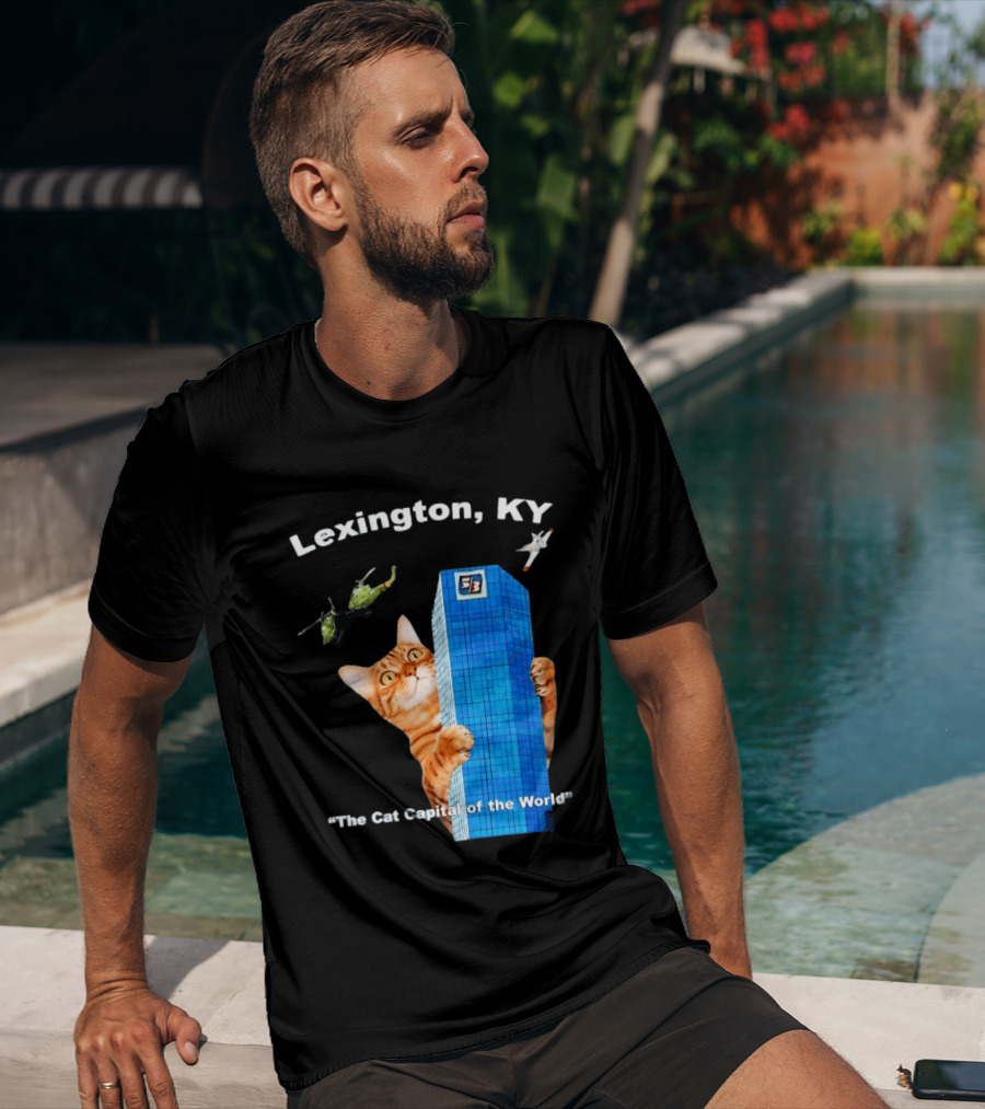 Lexington KY The Cat Capital Of The World Funny Cat With Building And Helicopter T-Shirt