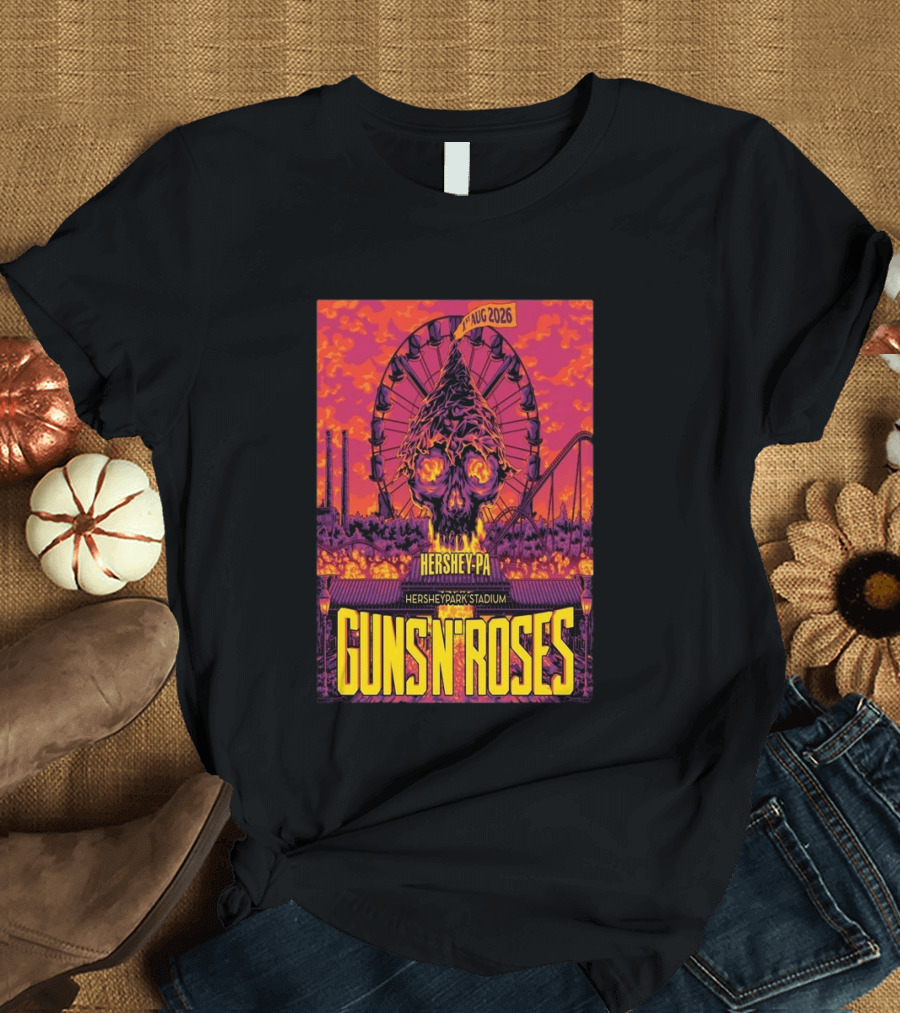 Guns N' Roses Aug 01 2026 Hersheypark Stadium Hershey PA Ferris Wheel Skull Tour T-Shirt