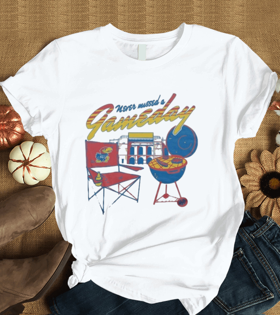 Kansas Jayhawks Never Missed A Gameday BBQ Chair Stadium Grill T-Shirt