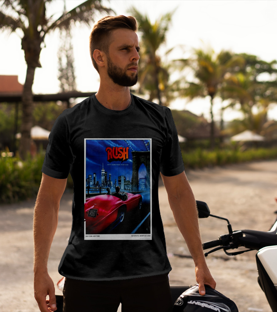 Rush Fifty Something Tour 2026 Manhattan NYC July 28 30 August 1 3 New York Bridge Red Car T-Shirt