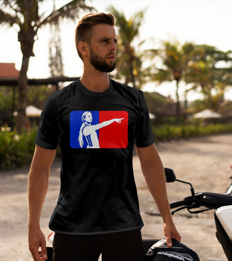 Sophie Cunningham WNBA 2026 Pointing Gesture In Blue And Red T-Shirt