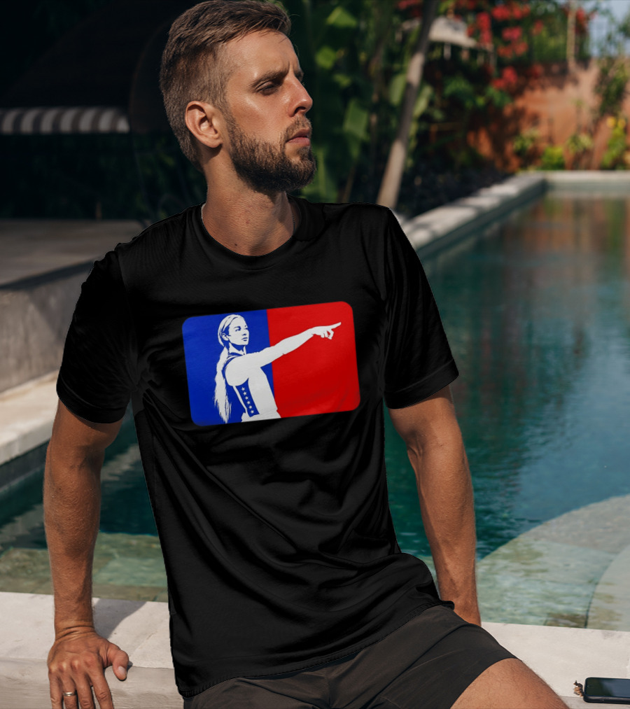 Sophie Cunningham WNBA 2026 Pointing Gesture In Blue And Red T-Shirt