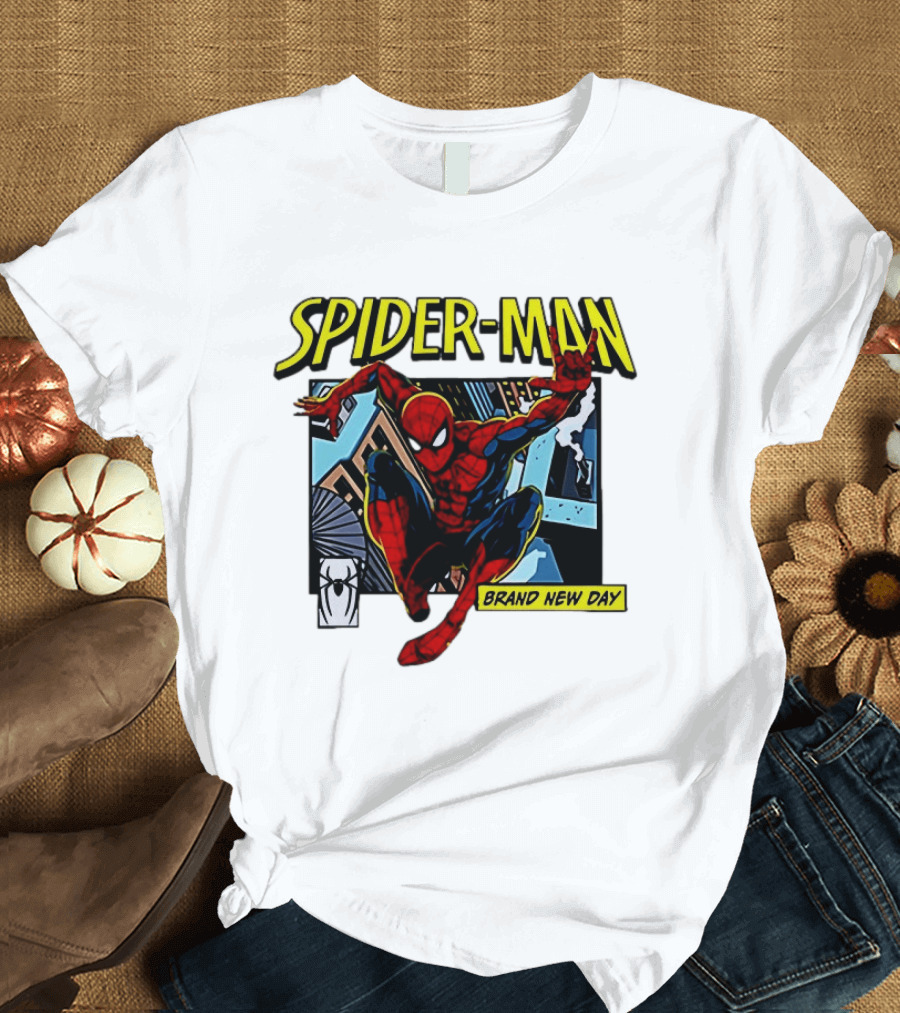 Spider Man Brand New Day Iconic Comic Style Swinging Action T-Shirt
