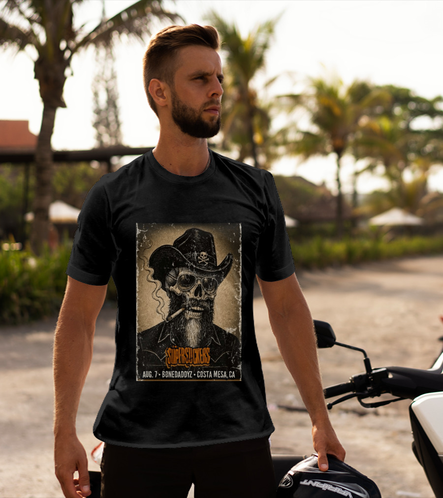 Supersuckers Aug 7 Bonedadydz Costa Mesa CA Cowboy Skull Smoking T-Shirt